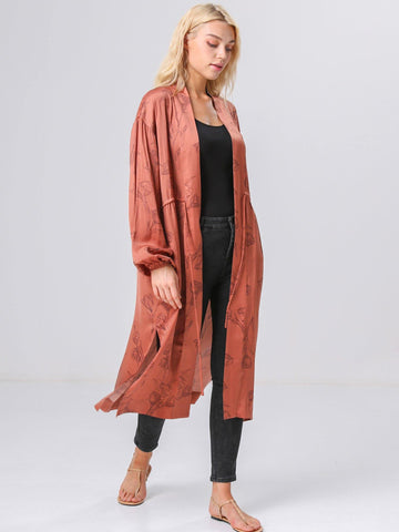 Floral Print Satin Robe - Shopmossrose